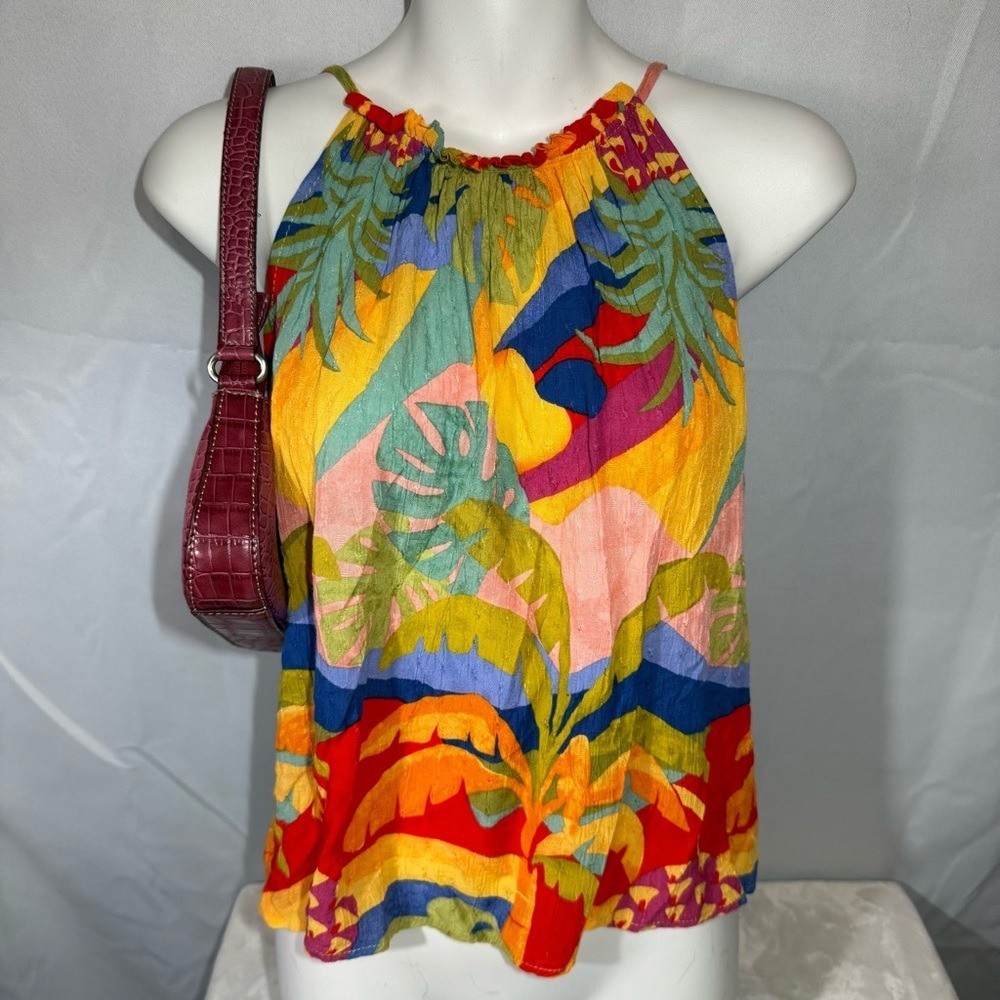 Christian Siriano Multicolor Tropical Print Rayon Halter Tank Top S Summer Boho