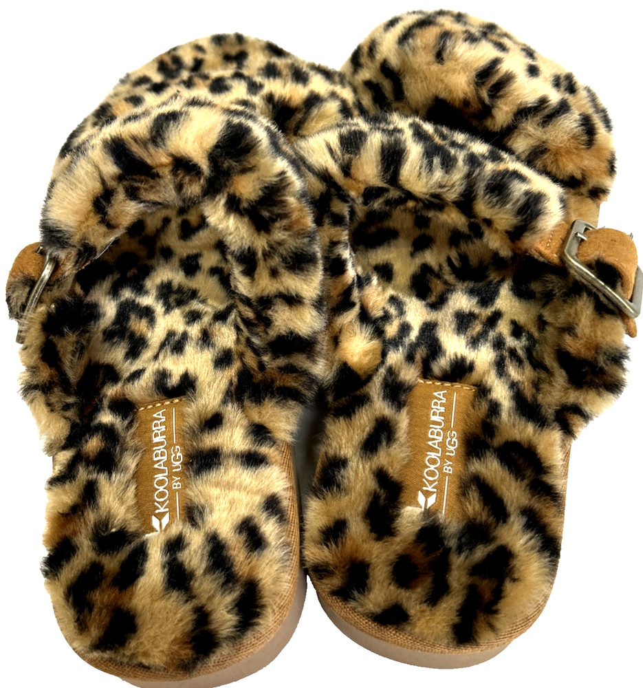 Koolaburra Women's UGG Fluff Slide Sandals Size 8 Cheetah Animal Print Fur