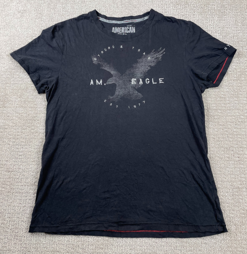 Y2K American Eagle T Shirt Mens Medium Vintage Fit Stencil Embroidered Spellout