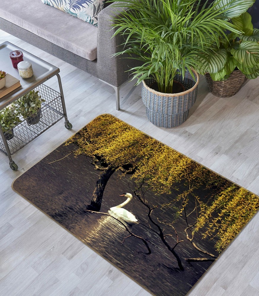3D Swan Lake Tree Animal Non-Slip Rug Mat Elegant Photo Carpet Fay O3225