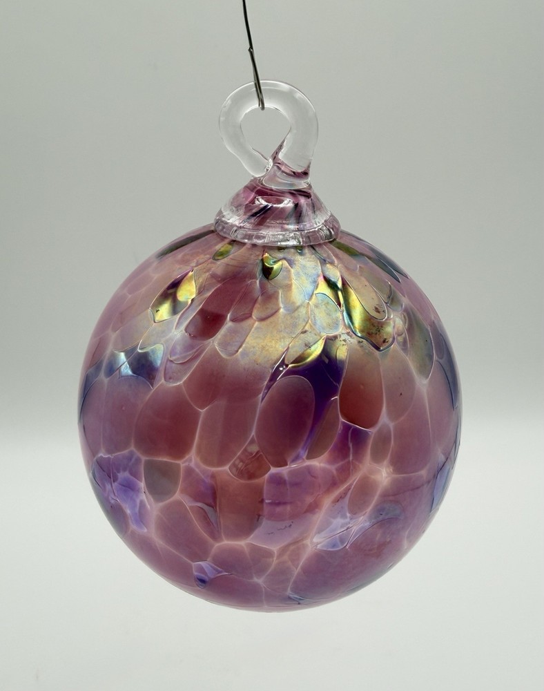 Glass Eye Studio Pink & Purple 4” Hand Blown Glass Ornament Orb Friendship Ball