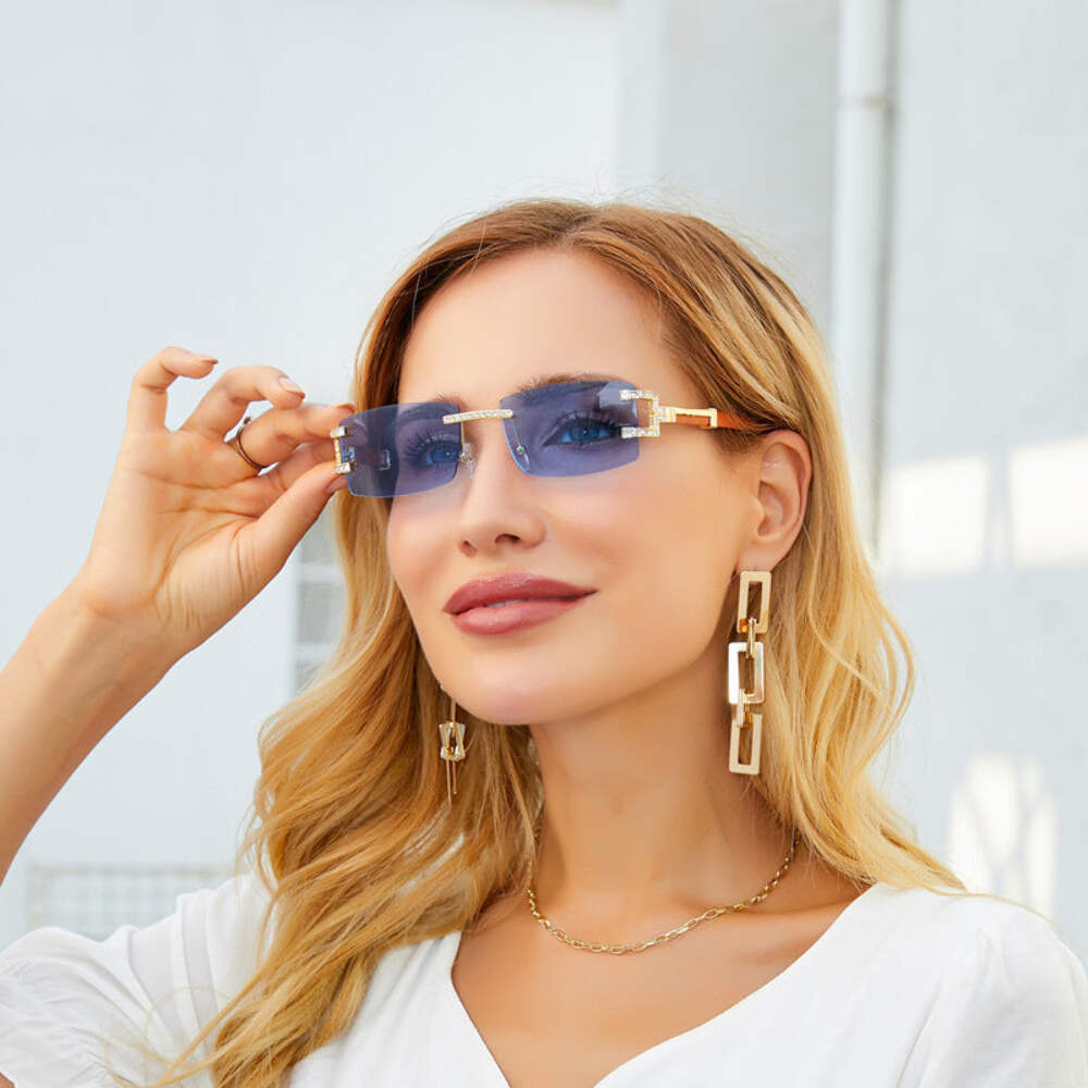 Fashion Frameless Square Sunglasses for Men, Trendy Diamond Accent, Perfect for