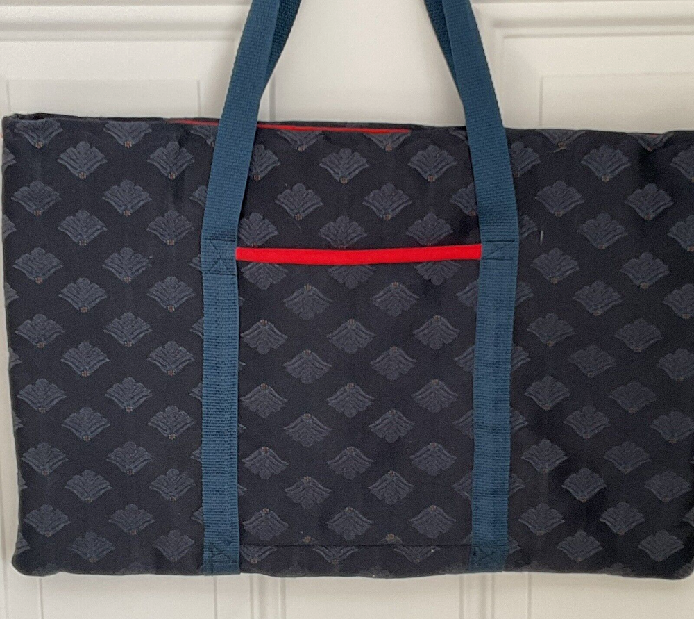 Spacious Navy Floral Needlepoint Tote Bag Fits 16-Inch Wooden Frame-image