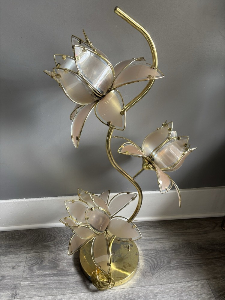 Hollywood MCM Regency 1970's Lotus Flower Standing Lamp 41” Pink