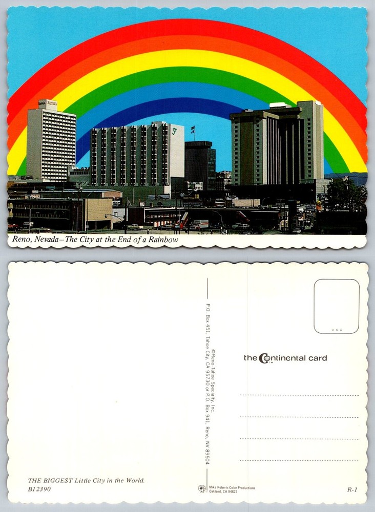 Vintage Reno Nevada Postcard - City at End of Rainbow - Scalloped Edge Chrome