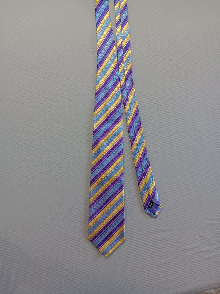 DUCHAMP Repp Tie Purple Multi Striped Pattern Woven Silk Handmade England