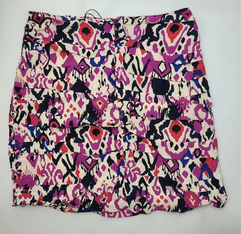 Zara Multicolor Purple Black Red Cream Geometric Zip Mini Skirt Short Regular XS