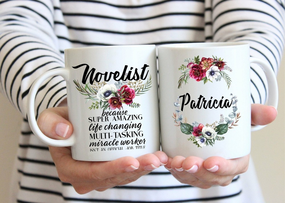Personalized Novelist Gift For Women L Custom Name Floral Cup L Thank You