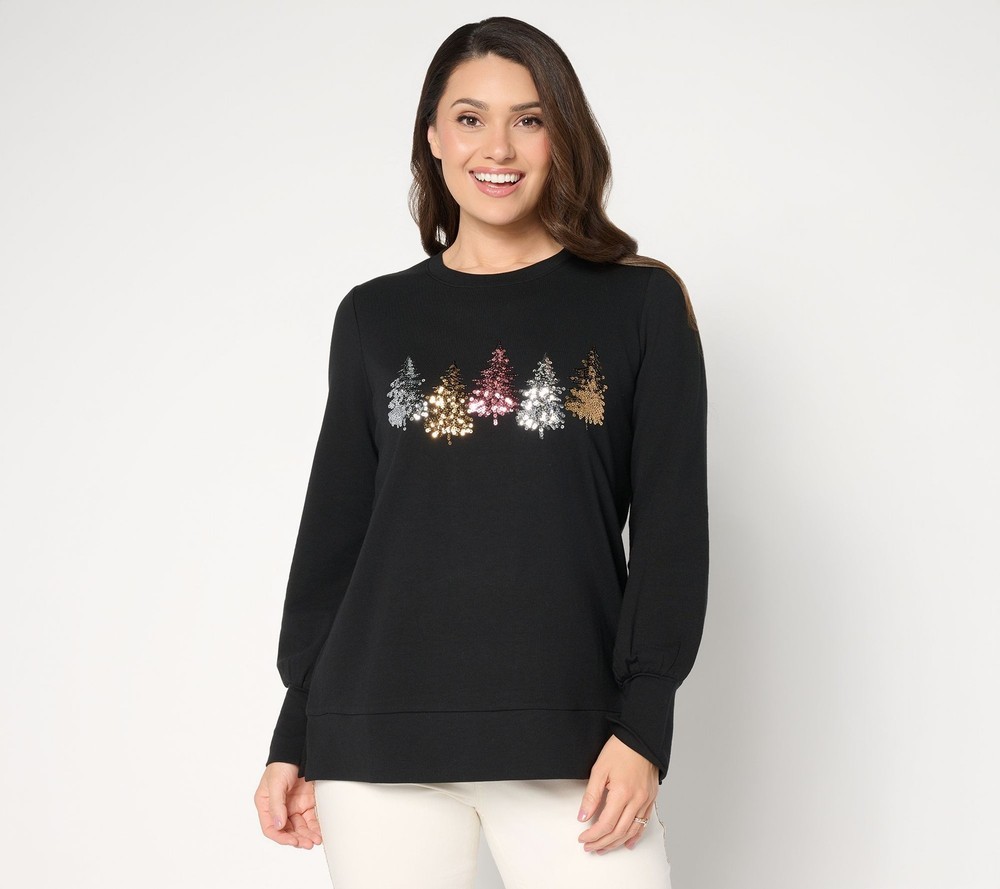 SUNNYLiFE Women's Top Sz M Sequin Christmas Tree Knit Black A708251