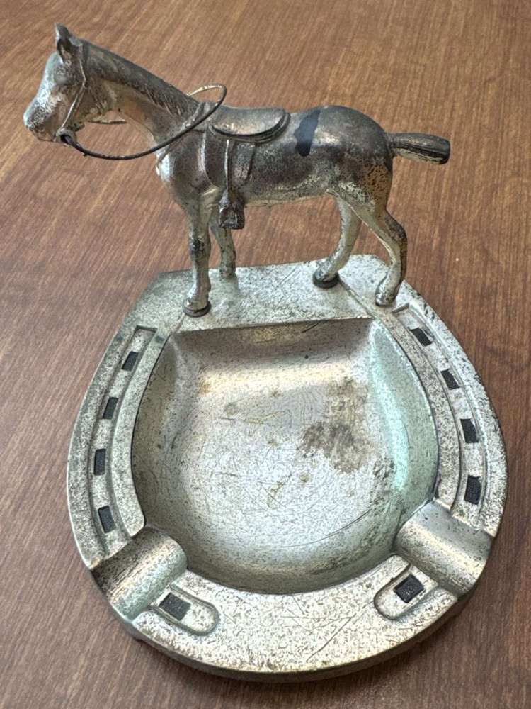 Small Vintage Metal ASHTRAY HORSE FIGURINE Japan EUC