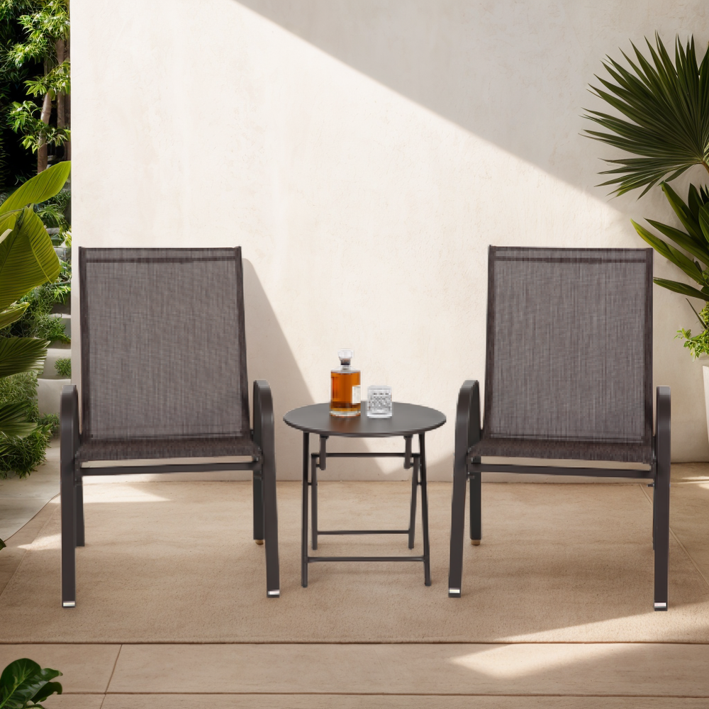 3-Piece Foldable Textilene Patio Set with Steel Table for Outdoor Relaxation