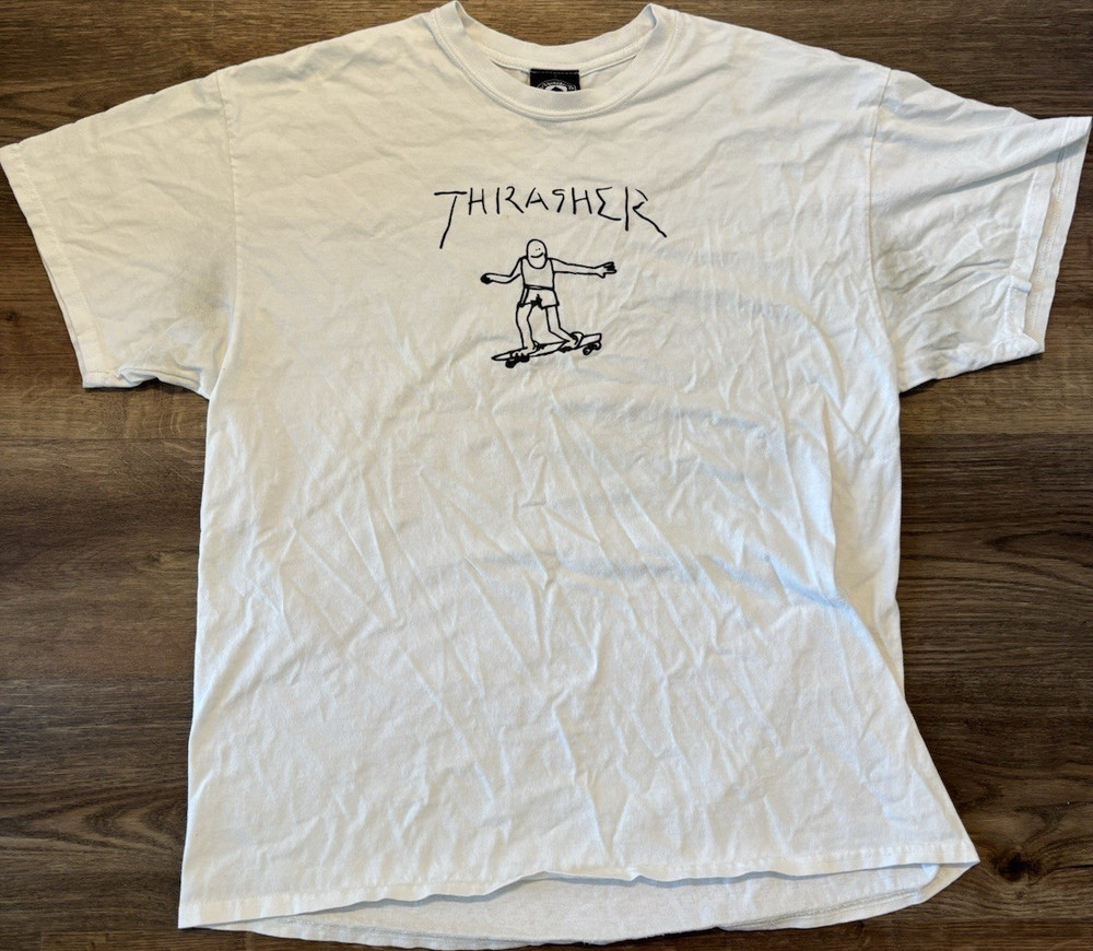 Thrasher White Graphic Print Skateboarding Men's T-Shirt Size XL