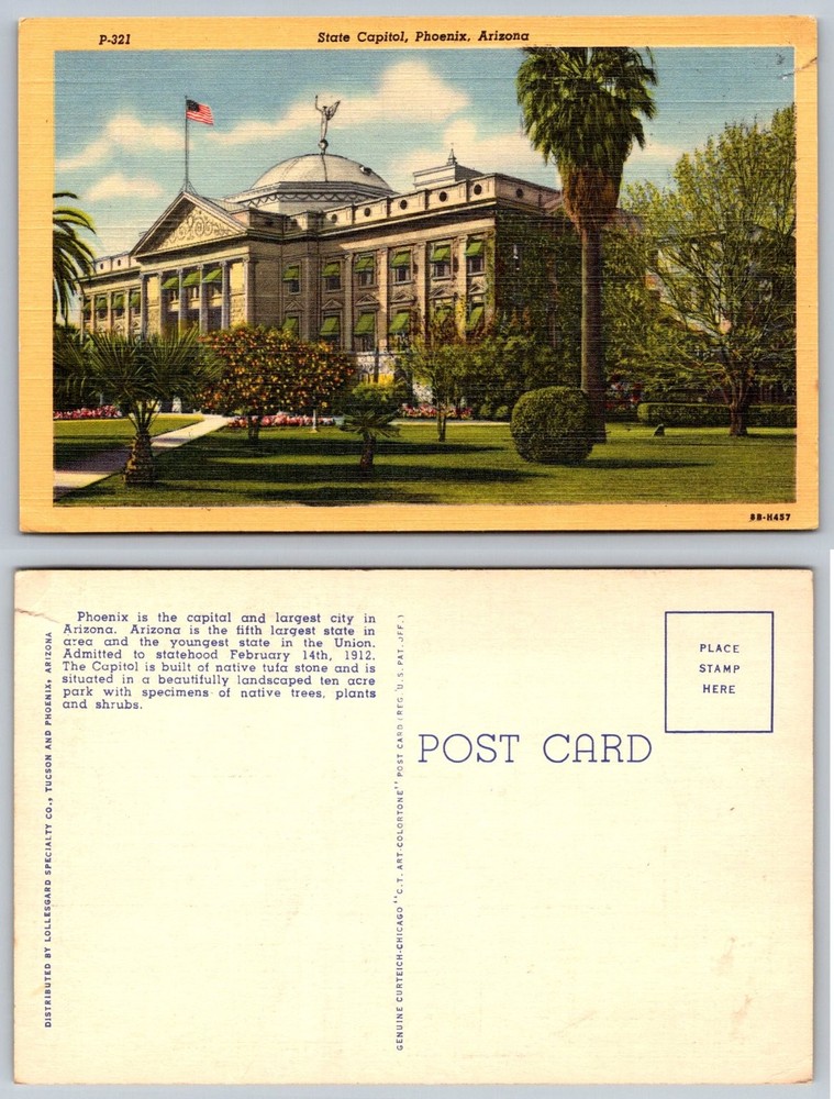 Phoenix Arizona State Capitol Building Linen Postcard Curteich