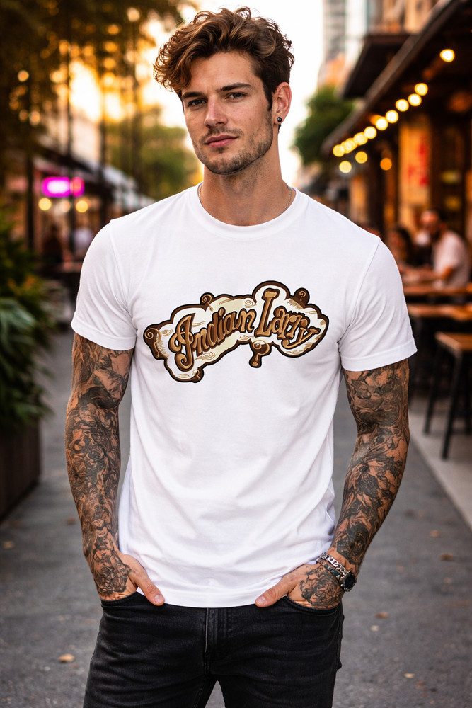 Indian Larry Motorcycle T Shirt Biker Garage Chopper Builder Graphic Tee Retro