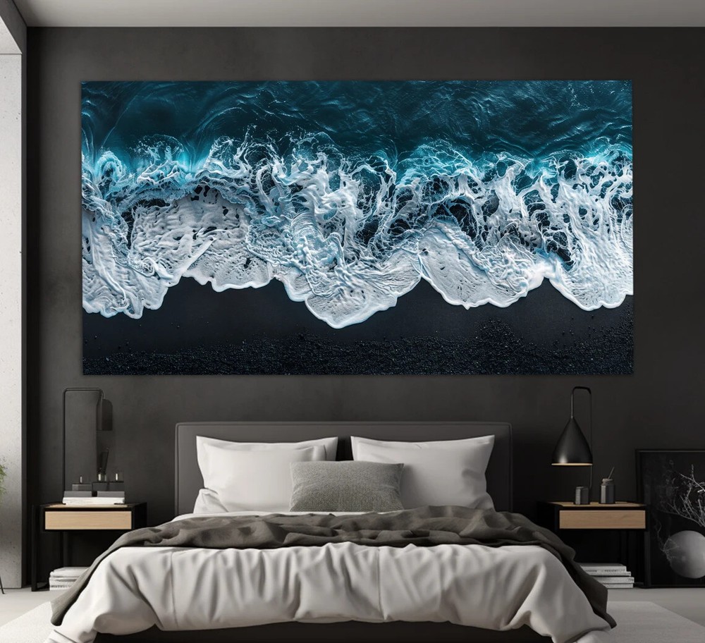 Scenic Sea Ocean Painting, Beach Cabin Wall Art Canvas Unframed Print Art