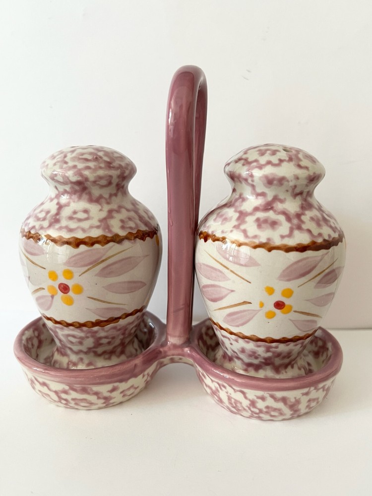 Temptations Old World Cranberry Red Salt and Pepper Shakers Ceramic Holder