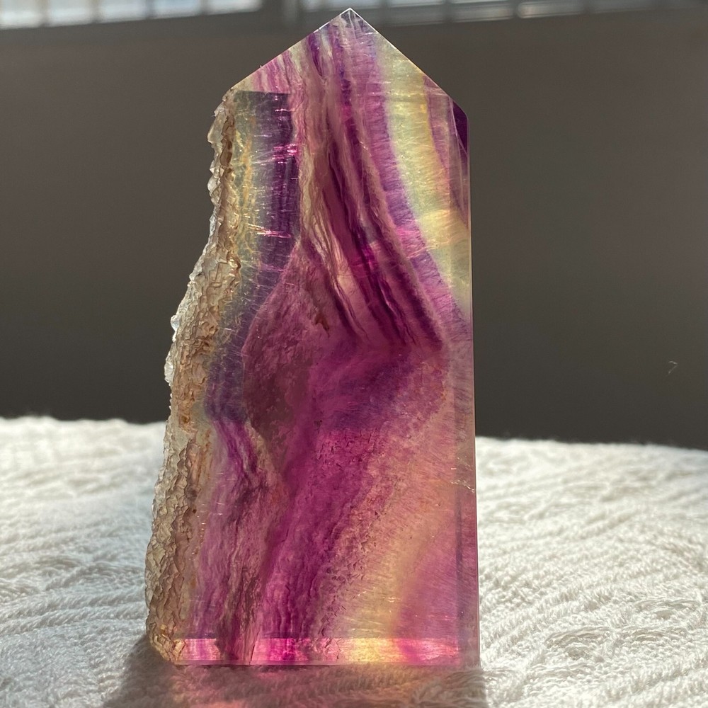 Natural Rainbow Fluorite Tower Crystal 154g for Healing and Reiki Energy
