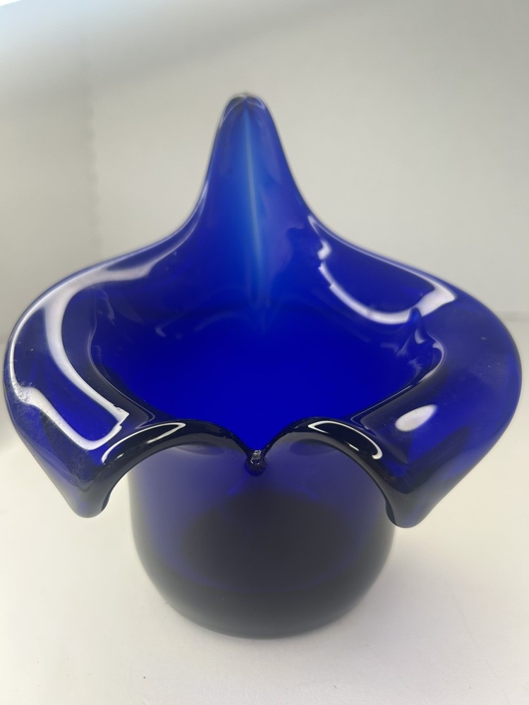Hand Blown Cobalt Blue Art Glass  Jack In The Pulpit  Vase Candle Paper Weight