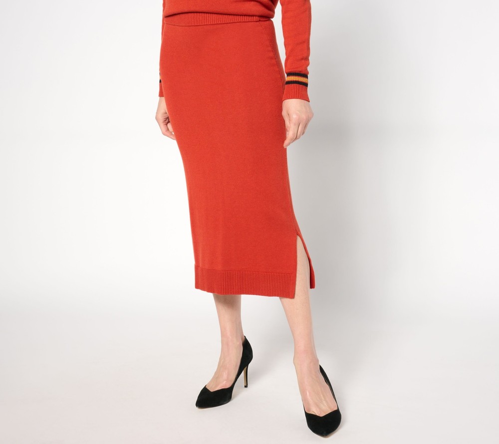 Studio Park Women's Skirt Sz M X Shawn Killinger Sweater Side Slit Red A655637