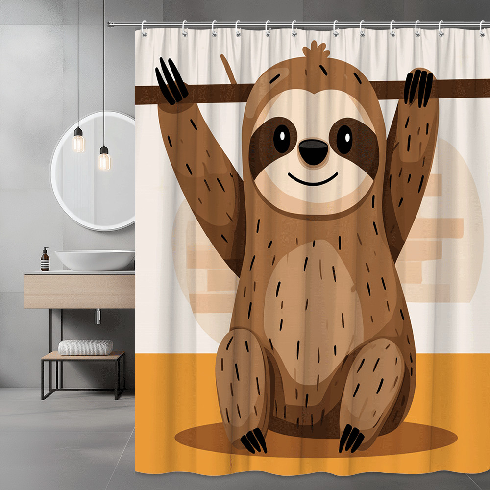Cute Sloth Shower Curtain Cartoon Animal Print