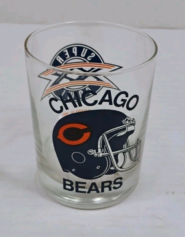 Vintage 1986 Chicago Bears Super Bowl XX NFL Whiskey Glass  