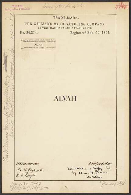 Williams Manufacturing Company Alvah brand Sewing Machines Attachments