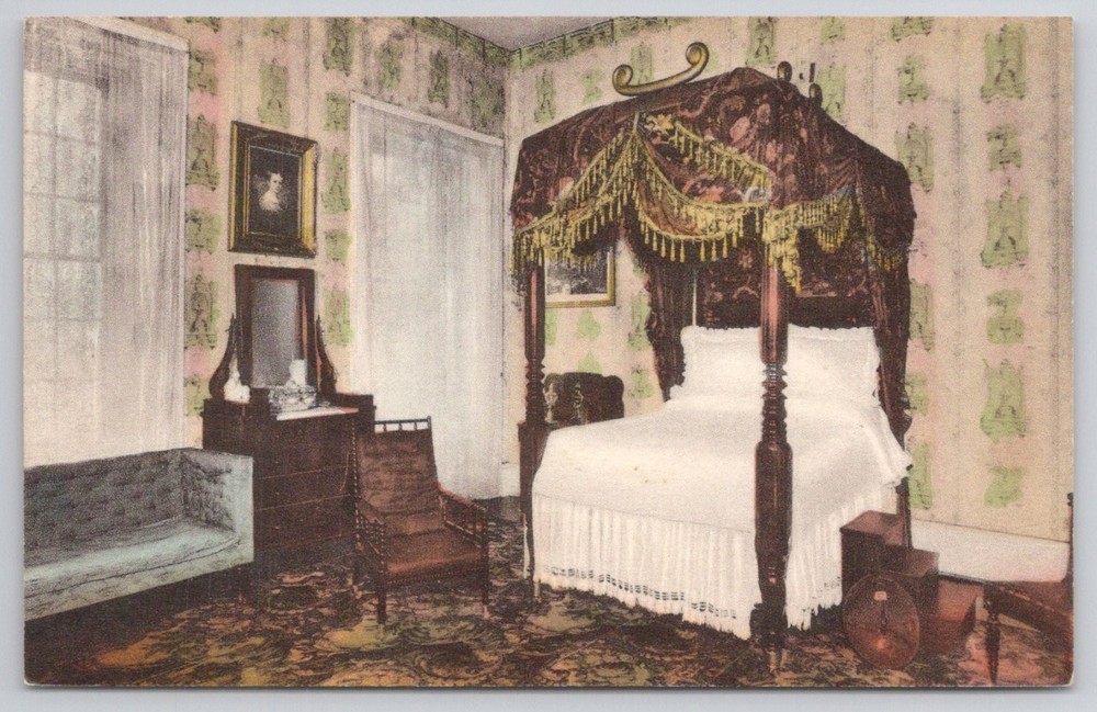 Andrew Jackson's Hermitage Bedroom Nashville TN Handcolored Postcard