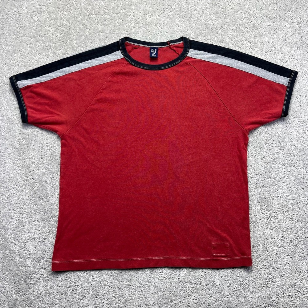VINTAGE Y2K Gap T-Shirt Mens Small Red Stripes Short Sleeve Cotton Ringer