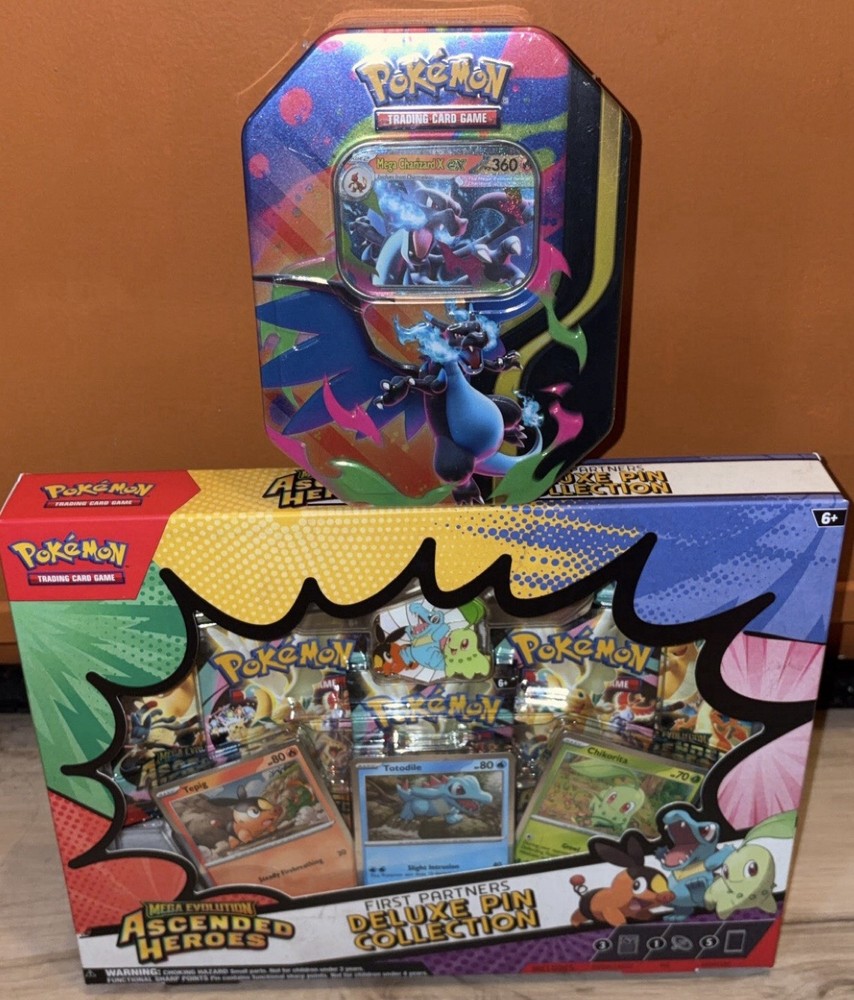 Pokémon Ascended Heroes Pin Collection Plus Charizard Tin Sealed New Lot Of 2
