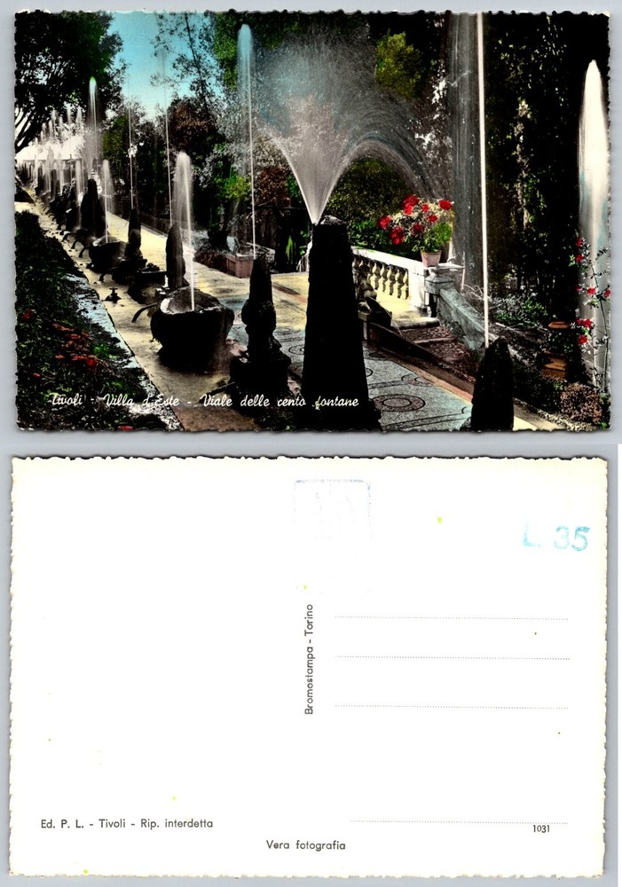 Tivoli Villa d'Este Viale delle Cento Fontane RPPC Italy Postcard