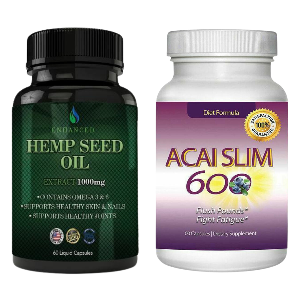 Ultimate Hemp Seed Oil 1000mg Capsules & Acai Slim Berry Weight Loss Supplement-image