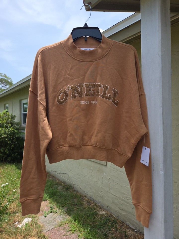 New O’Neill Y2K Graphic Spellout Crop Sweatshirt LONG SLEEVE Beach SOFT  XSMALL