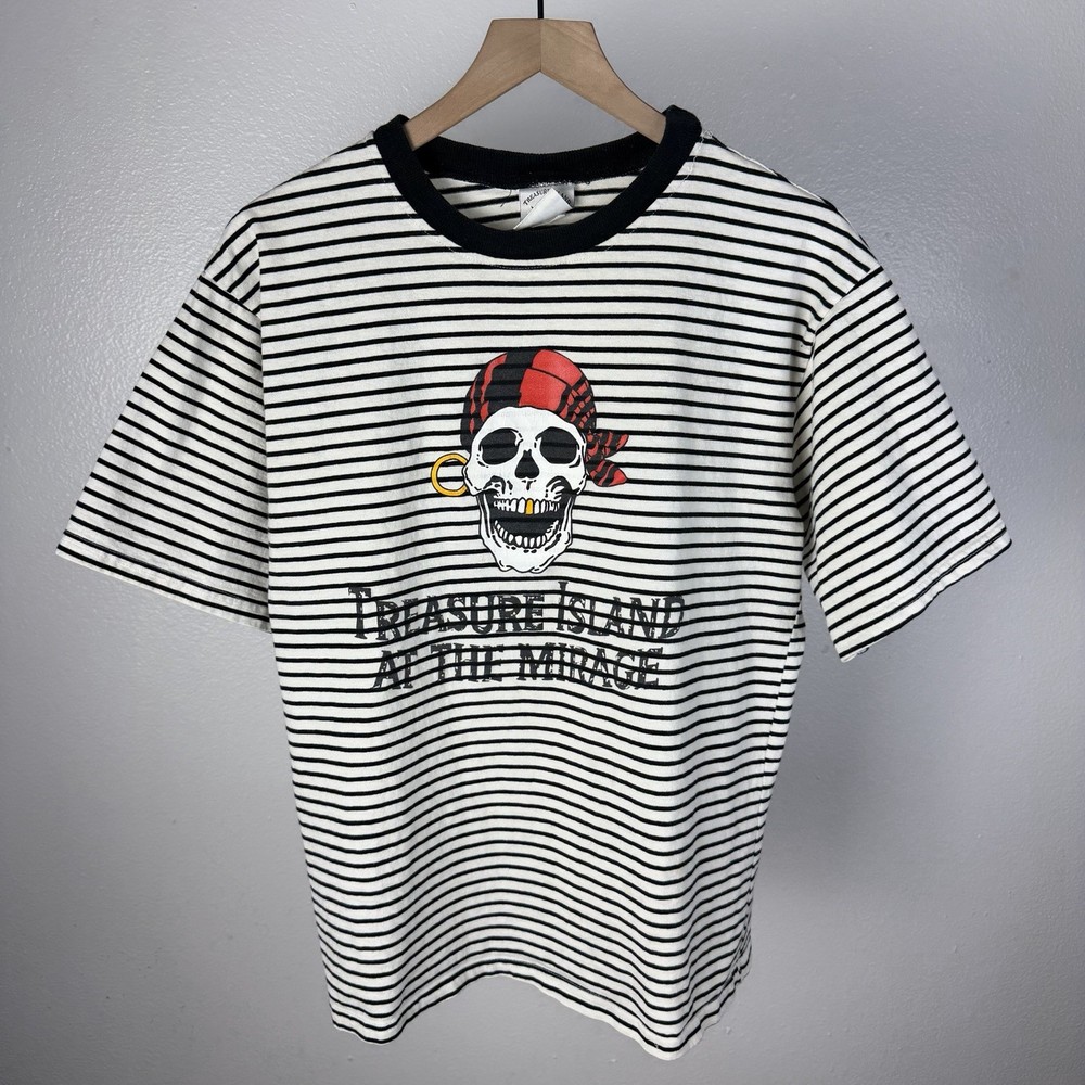 Vintage 90s Treasure Island At The Mirage Las Vegas Striped Pirate T Shirt Large