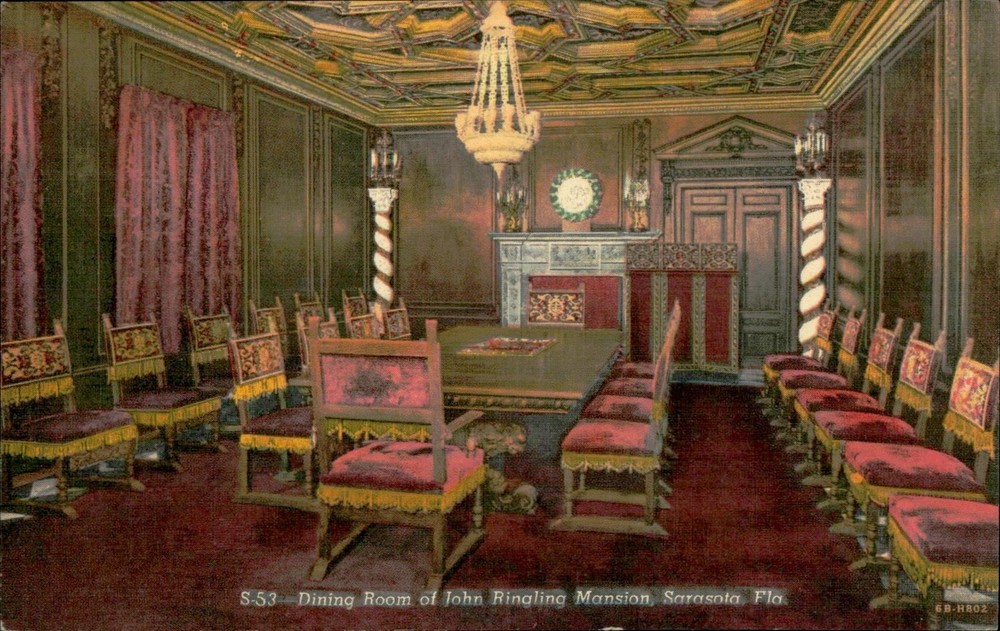 Ringling CadZan Dining Room Postcard Sarasota FL Curteich C T Art Colortone