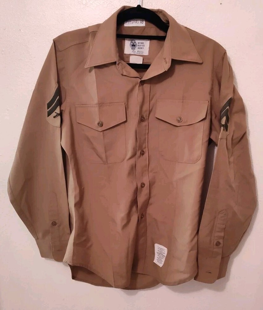 USMC Marine Corps Long Sleeve Shirt with Cpl Chevrons Fit 15.5×34 Military Service Apparel