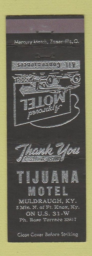 Matchbook Cover - Tijuana Motel Muldraugh KY