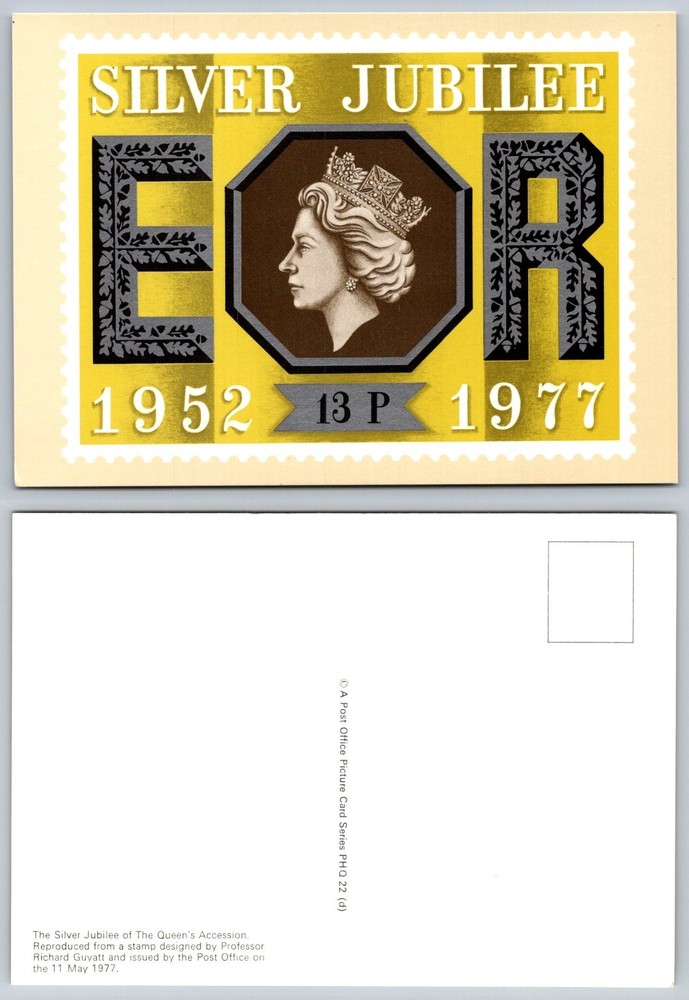 Queen Elizabeth II Silver Jubilee 1977 Postcard Stamp Design PHQ Card E II R