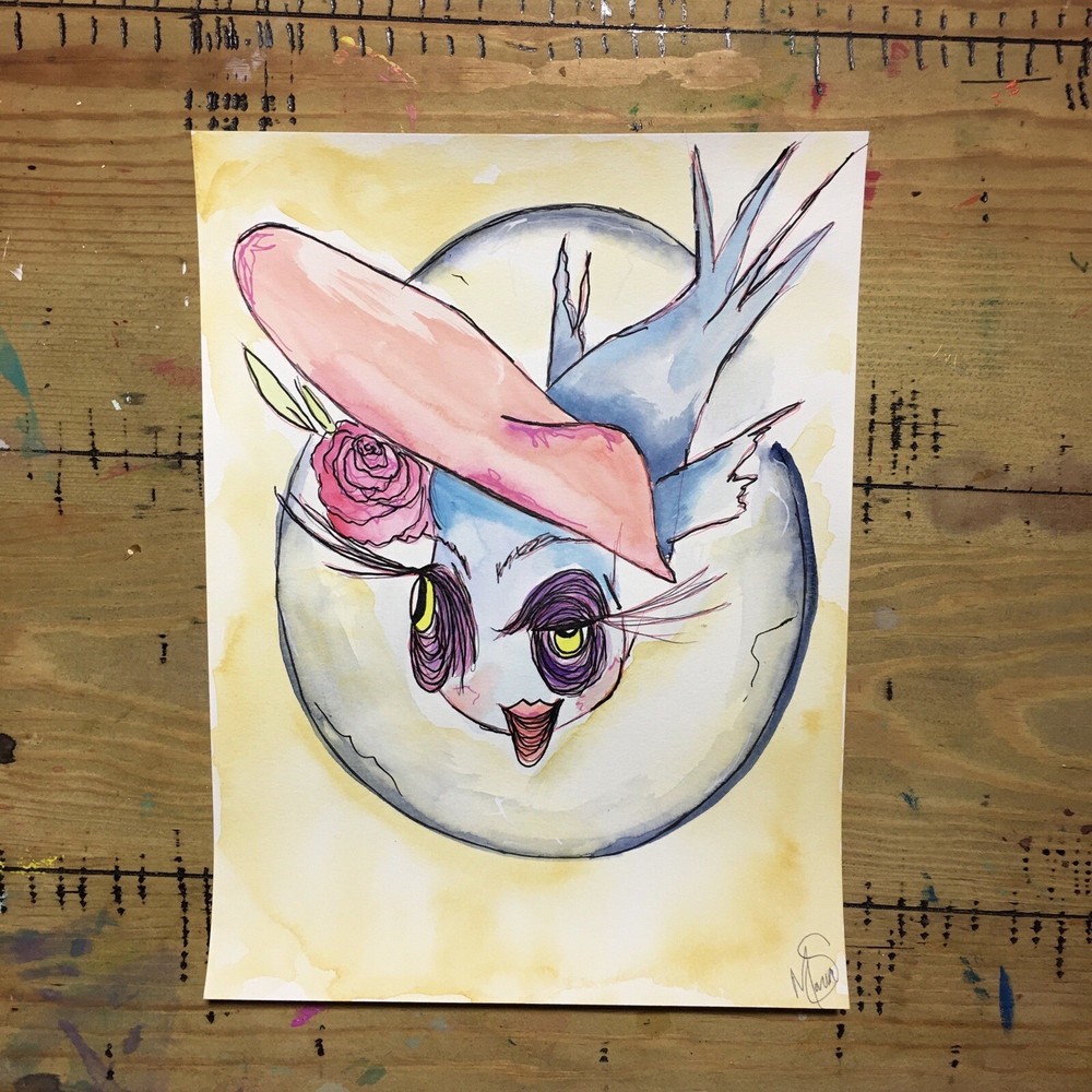 Maria Scalf Portrait Fish Abstract Street Graffiti  Modern Watercolor Art 9x12-image