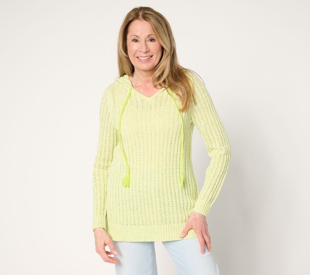 Maya J Women's Top Sz L Rainbow Yarn Braided Tassel Hoodie Green A683285