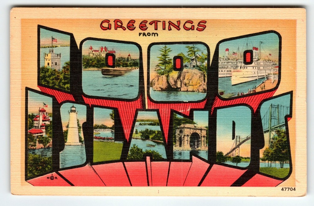 Greetings From 1000 Islands New York Large Letter Postcard Linen Thousand