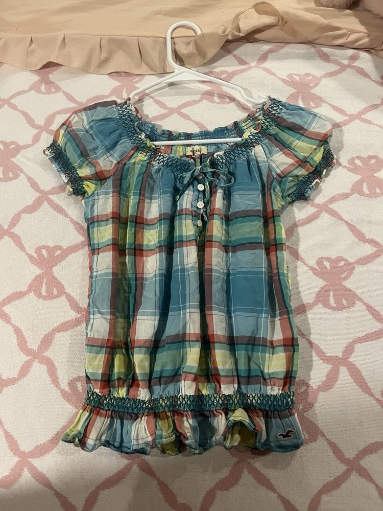 Multicolored Vintage Y2K Hollister Plaid Top Xs