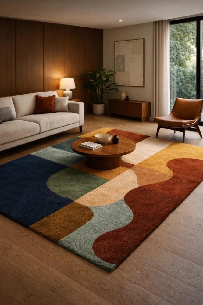 Hand Tufted Wool Abstract Area Rug Modern Mid Century Geometric Luxury Custom