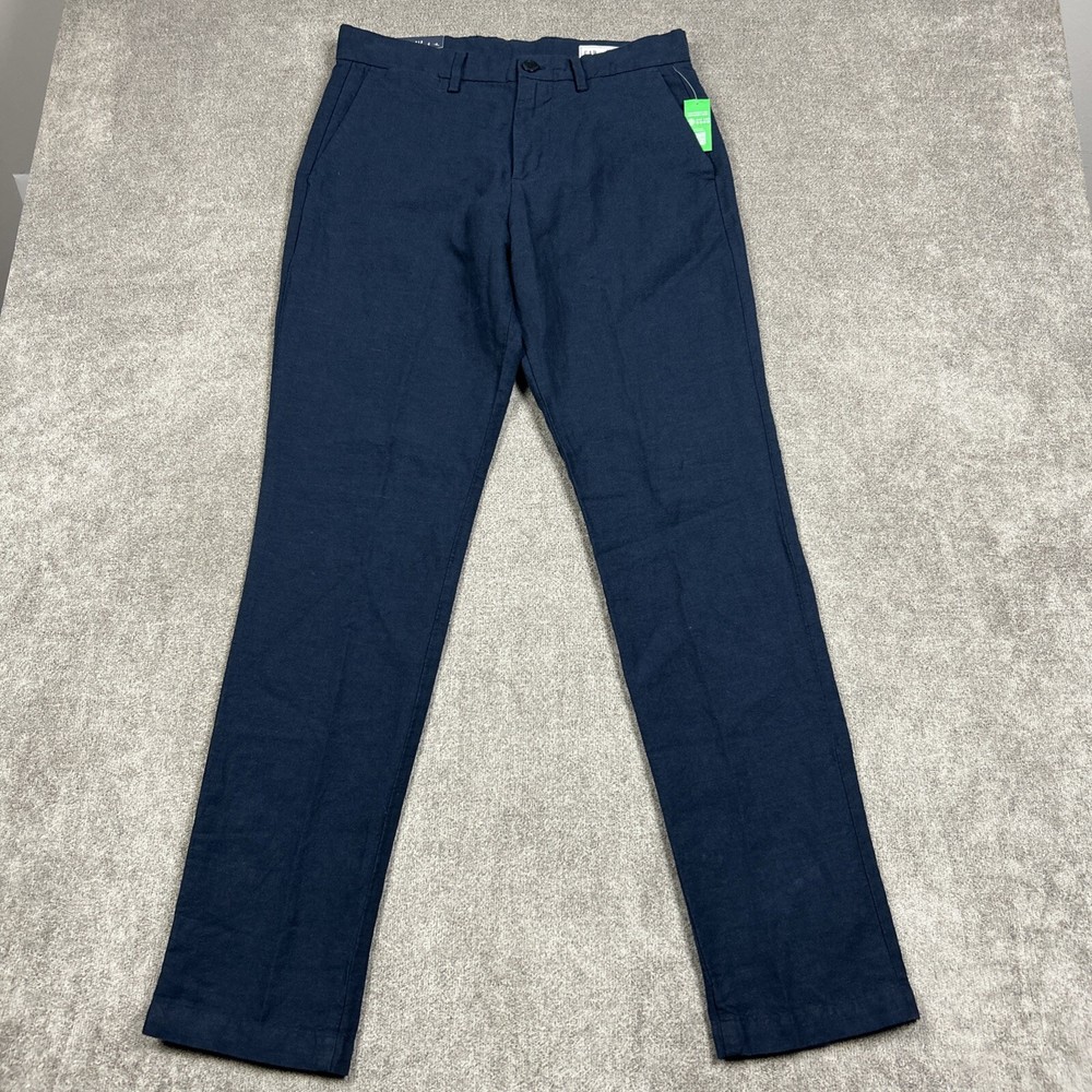 NEW GAP Pants Mens 30x32 Slim Linen Blend Navy Blue Chino Trousers Casual Summer