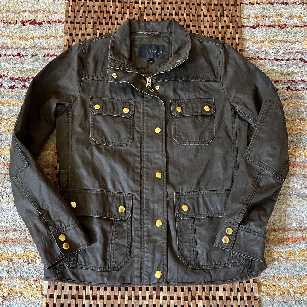 J. CREW Waxed Canvas Full Zip Snap Front Utility Jacket Brown Women's Small S