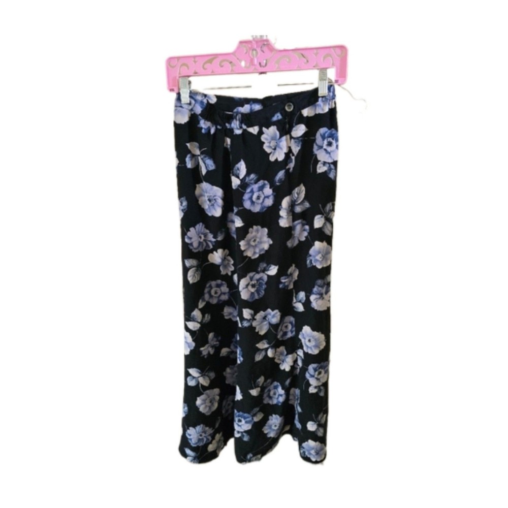 Kasper & Company Black & Blue Floral Silk Skirt