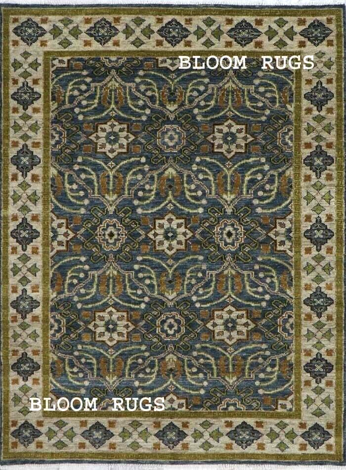 Handmade 8x10 Dark-Blue Transitional Oriental Living Room Rug | Customizable Rug