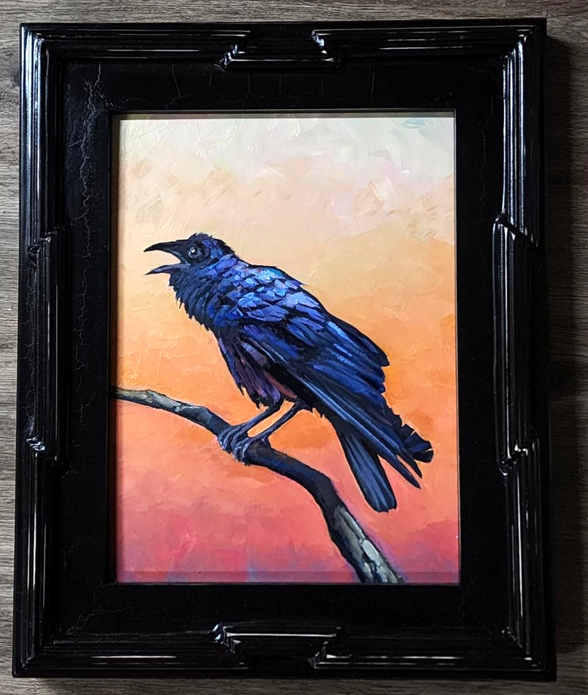 Raven Art Crow Wildlife Bird Painting Realism Black Craftsman Frame