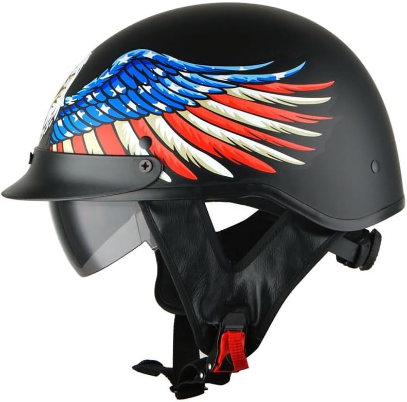 1Storm Motorcycle Half Face Helmet Mopeds M (22.4-22.8 Inch), Eagle Black