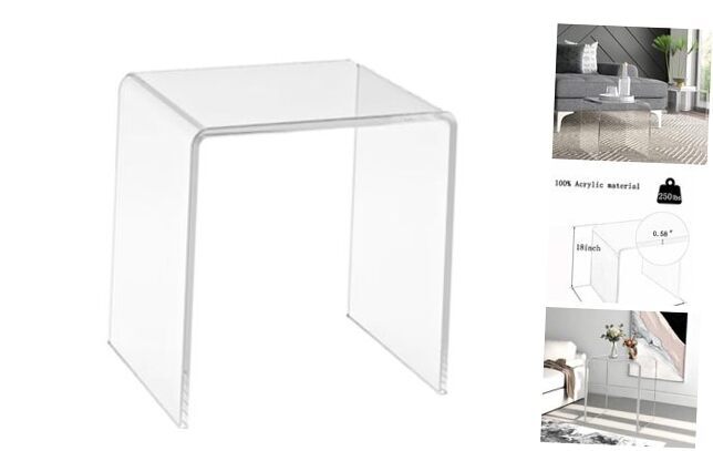 Clear Acrylic End Table with Rounded Edges,Transparent 16