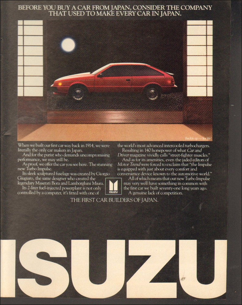 1985 Vintage ad ISUZU retro car auto vehicle Red Side View photo    12/11/25